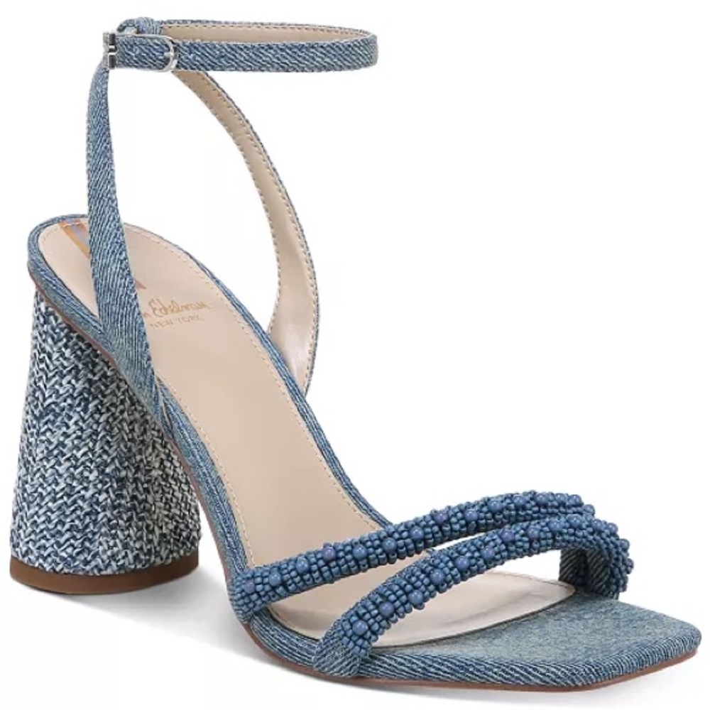 NWT- $160 Sam Edelman Blue Denim Beaded Sandals Size 7